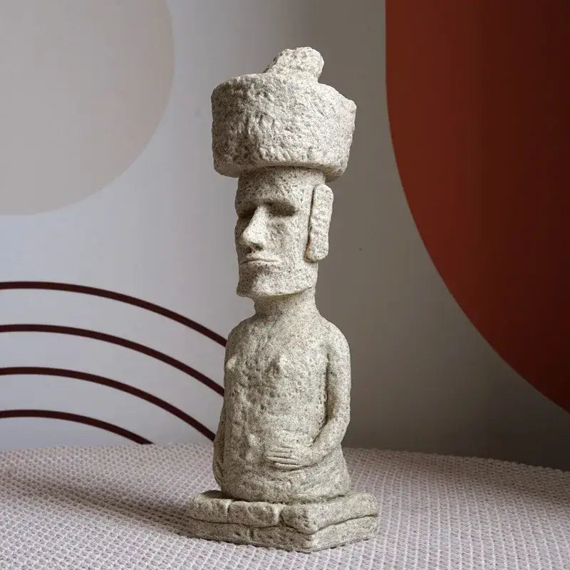 Beige stone easter island moai pukao statue living room decor