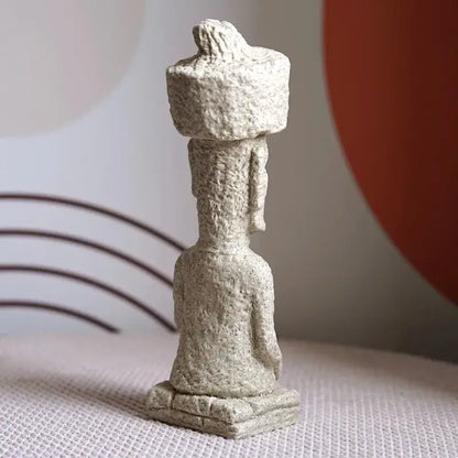 Beige stone easter island moai pukao statue living room decor