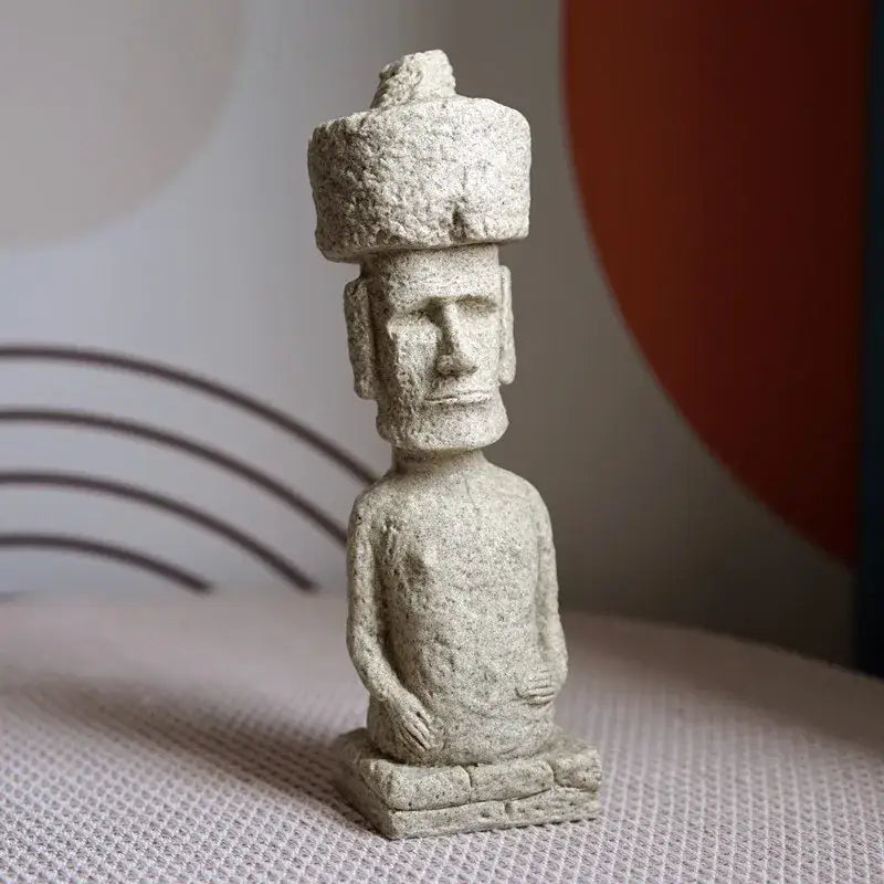 Beige stone easter island moai pukao statue living room decor