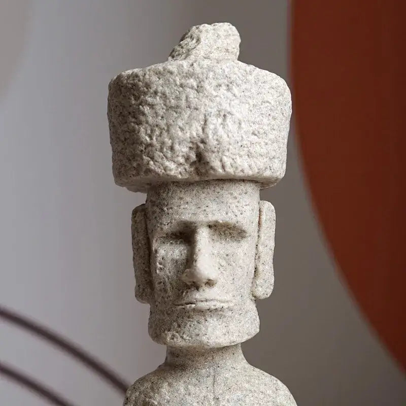 Beige stone easter island moai pukao statue living room decor