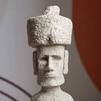Beige stone easter island moai pukao statue living room decor