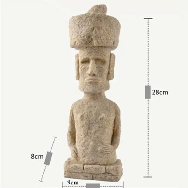 Beige stone easter island moai pukao statue living room decor