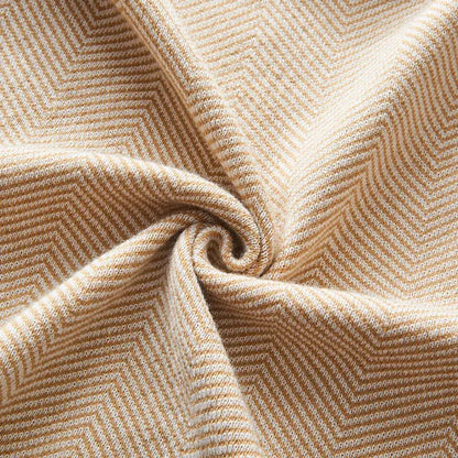 Beige & tan herringbone knit blanket living room sofa throw
