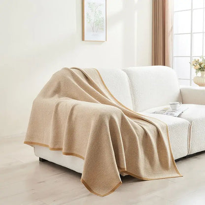 Beige & tan herringbone knit blanket living room sofa throw