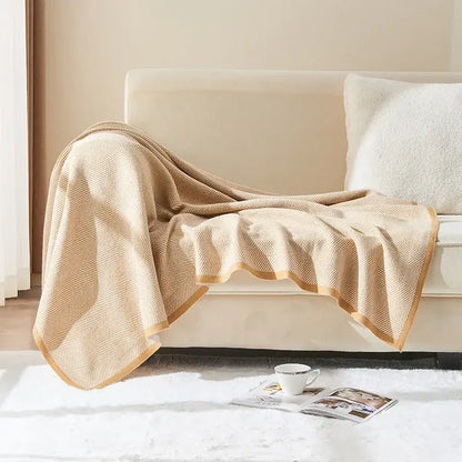 Beige & tan herringbone knit blanket living room sofa throw
