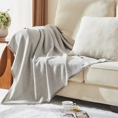 Beige & tan herringbone knit blanket living room sofa throw