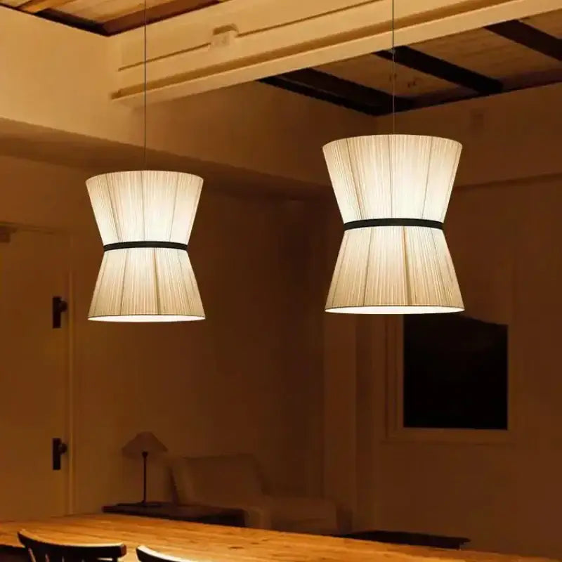 Beige tapered cocoon cloth chandelier kitchen pendant light