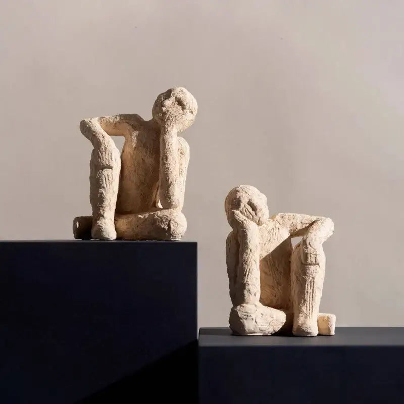 Beige textured abstract resin figurine sculpture living room decor