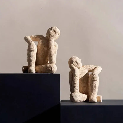 Beige textured abstract resin figurine sculpture living room decor
