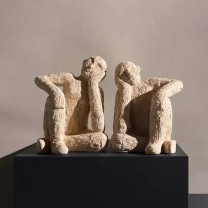 Beige textured abstract resin figurine sculpture living room decor