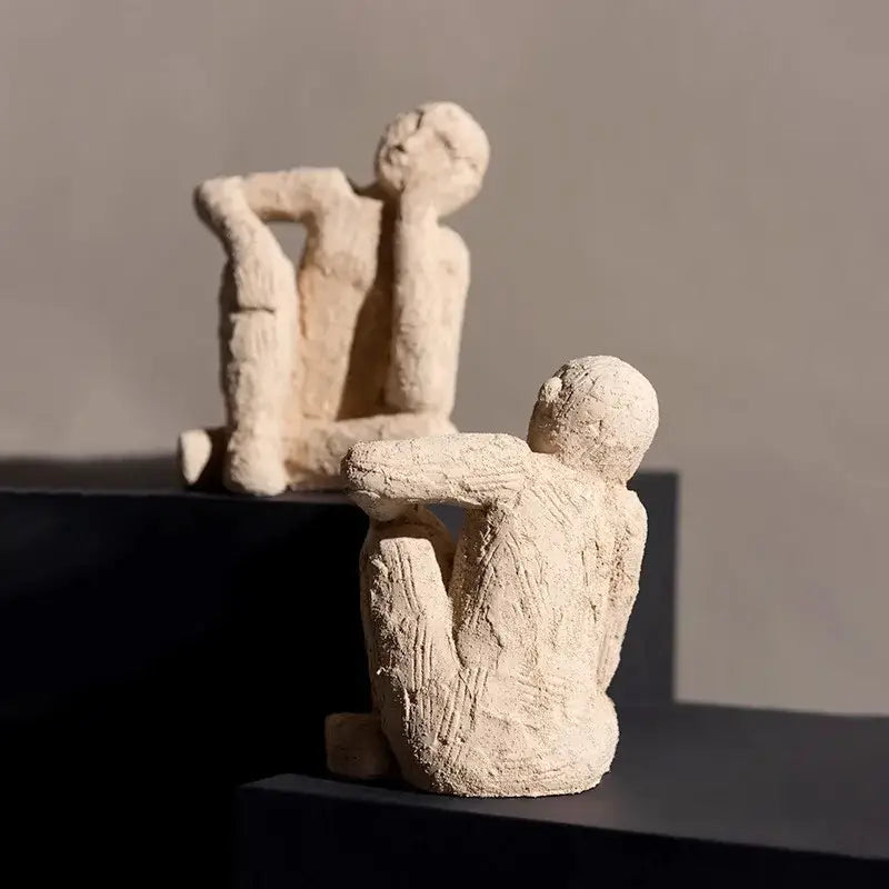 Beige textured abstract resin figurine sculpture living room decor