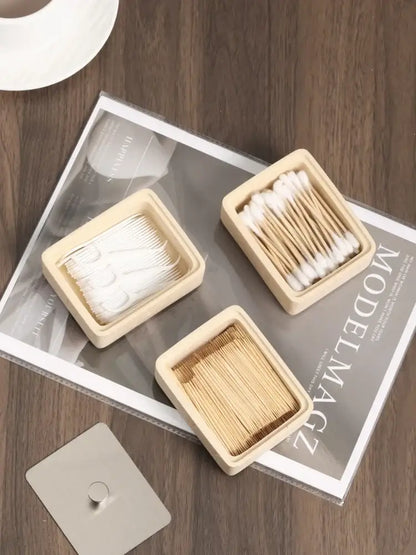 Beige textured natural stone double decker jewelry organizer bathroom