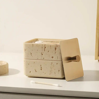 Beige textured natural stone double decker jewelry organizer bathroom