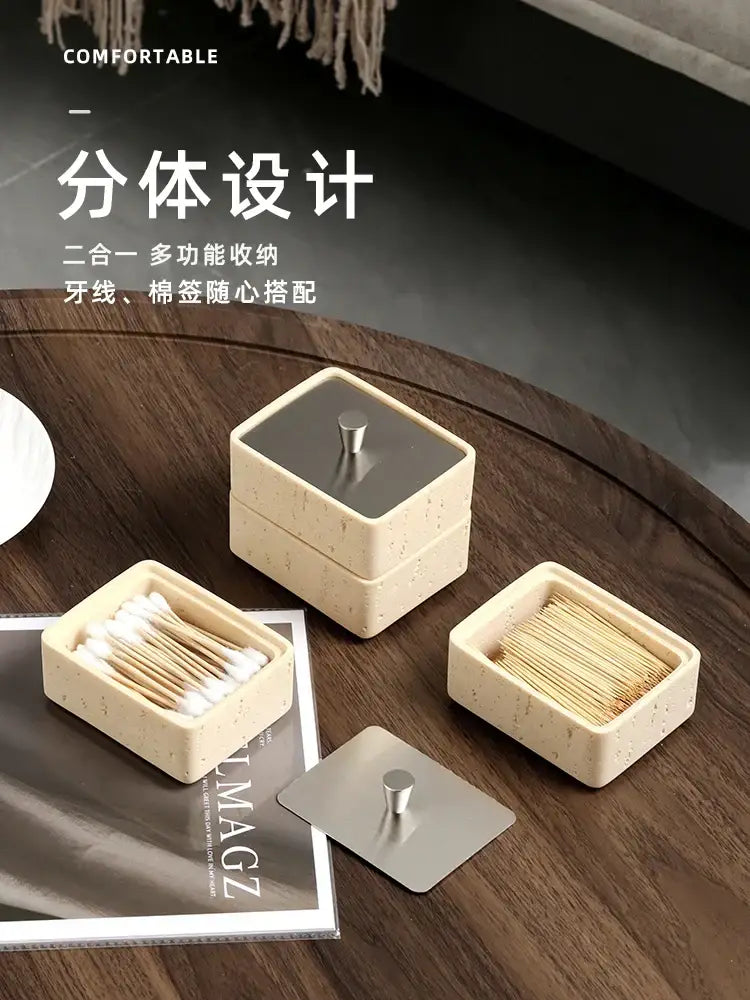Beige textured natural stone double decker jewelry organizer bathroom