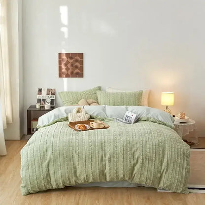 Beige textured quilted rabbit velvet bedding set – bedroom comfort
