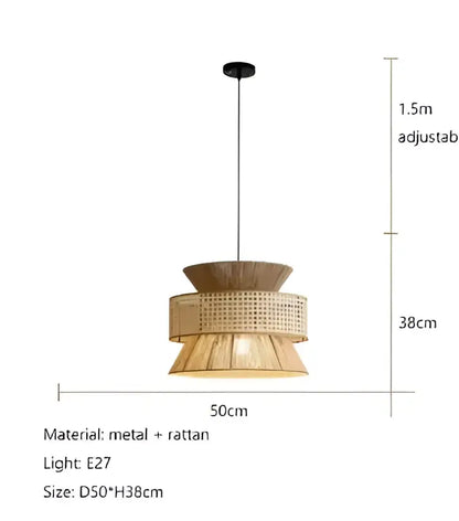 Beige tiered handmade hemp rope pendant light dining room