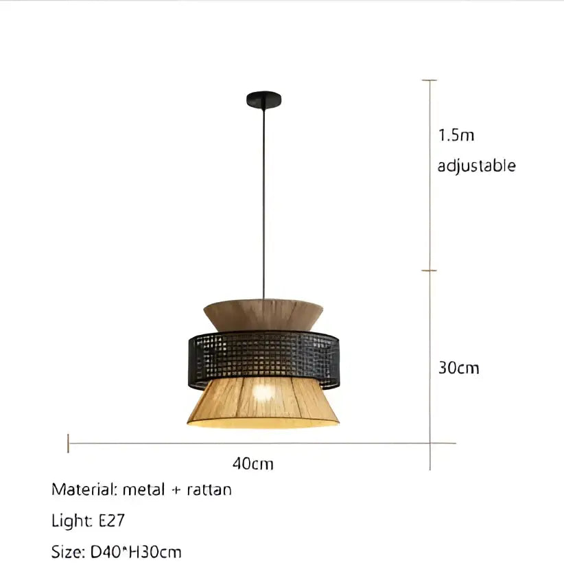 Beige tiered handmade hemp rope pendant light dining room