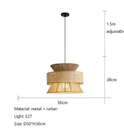 Beige tiered handmade hemp rope pendant light dining room