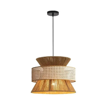 Beige tiered handmade hemp rope pendant light dining room