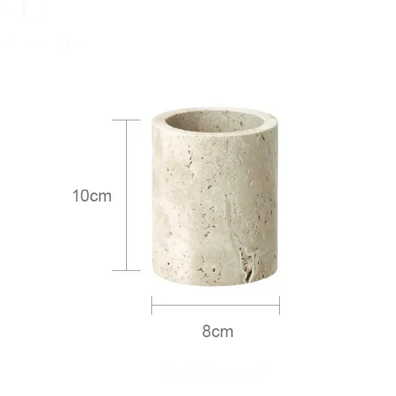 Beige travertine marble bathroom accessories set with tray