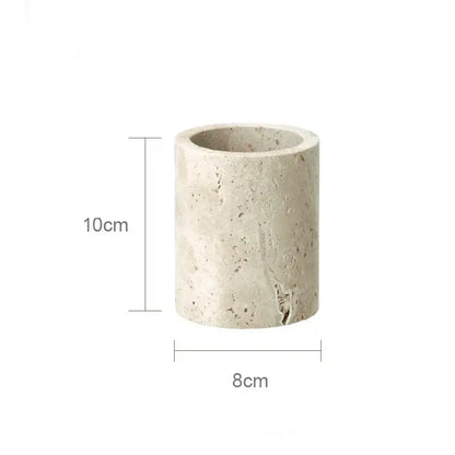 Beige travertine marble bathroom accessories set with tray