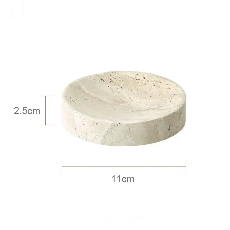 Beige travertine marble bathroom accessories set with tray
