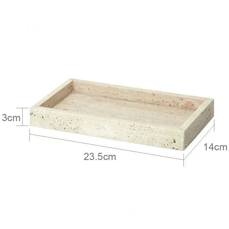 Beige travertine marble bathroom accessories set with tray