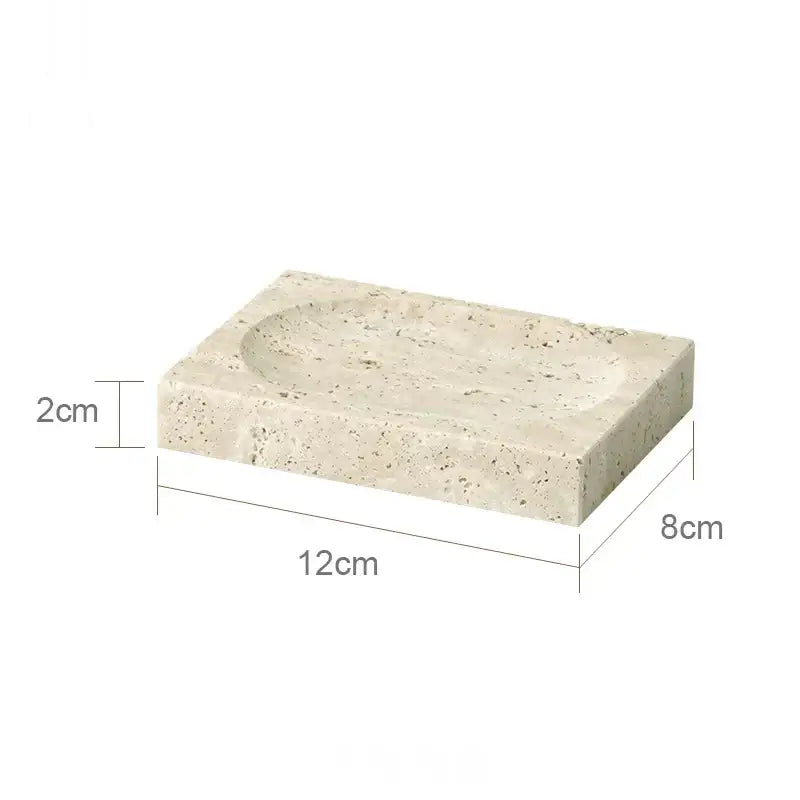 Beige travertine marble bathroom accessories set with tray