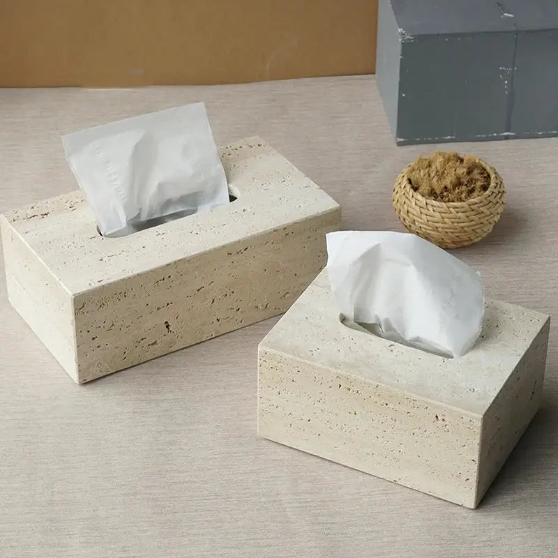 Beige travertine marble bathroom accessories set with tray