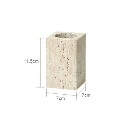 Beige travertine marble bathroom accessories set with tray
