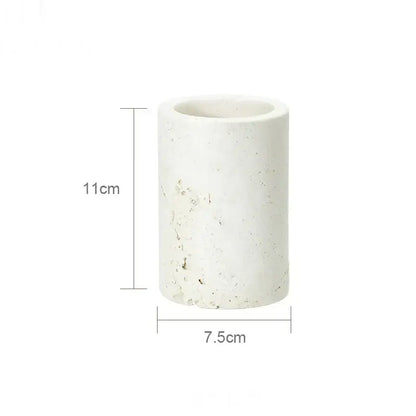 Beige travertine marble bathroom set with chrome pump dispensers