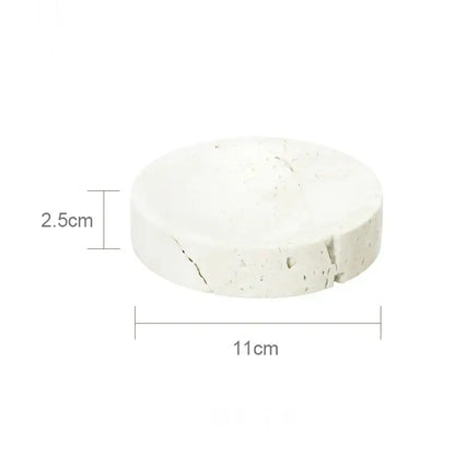 Beige travertine marble bathroom set with chrome pump dispensers