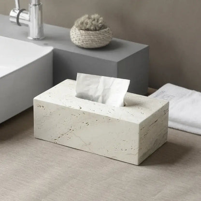 Beige travertine marble bathroom set with chrome pump dispensers