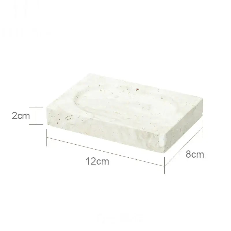 Beige travertine marble bathroom set with chrome pump dispensers