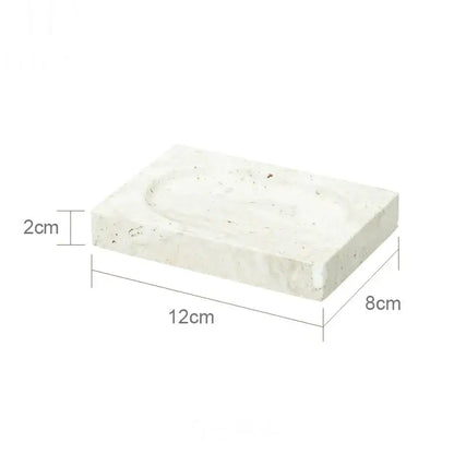 Beige travertine marble bathroom set with chrome pump dispensers