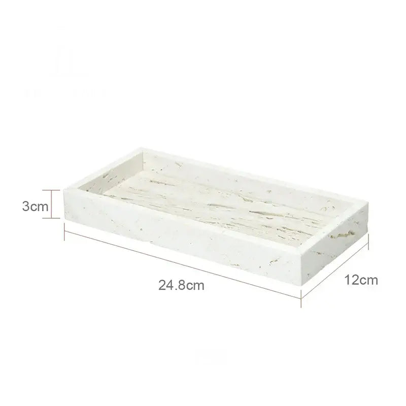 Beige travertine marble bathroom set with chrome pump dispensers