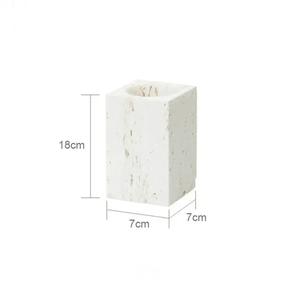 Beige travertine marble bathroom set with chrome pump dispensers