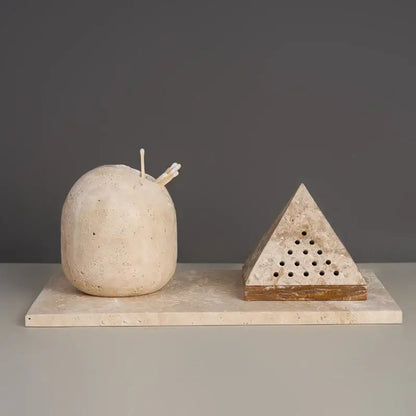 Beige travertine marble pyramid incense holder living room oud burner