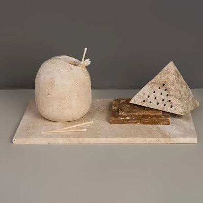 Beige travertine marble pyramid incense holder living room oud burner