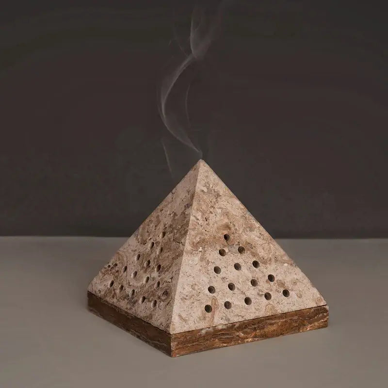 Beige travertine marble pyramid incense holder living room oud burner