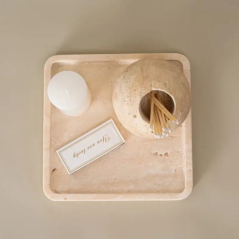 Beige travertine marble pyramid incense holder living room oud burner