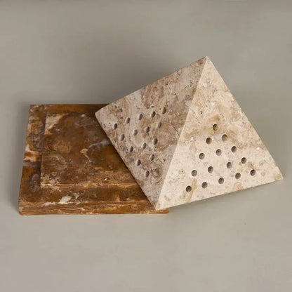 Beige travertine marble pyramid incense holder living room oud burner