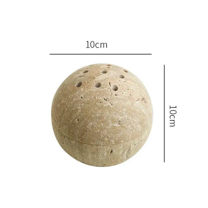 Beige travertine marble sphere incense burner living room decor