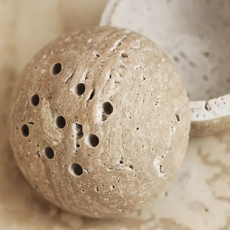 Beige travertine marble sphere incense burner living room decor