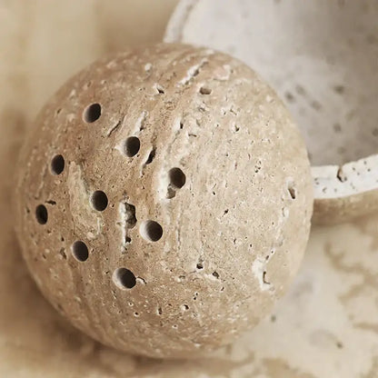 Beige travertine marble sphere incense burner living room decor