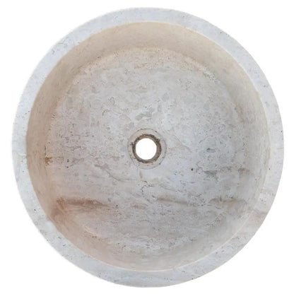 Round Beige Travertine Vessel Bathroom Sink 16 Inch Honed Finish Natural Stone