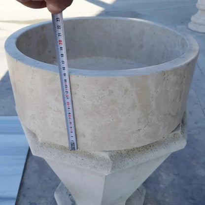 Round Beige Travertine Vessel Bathroom Sink 16 Inch Honed Finish Natural Stone