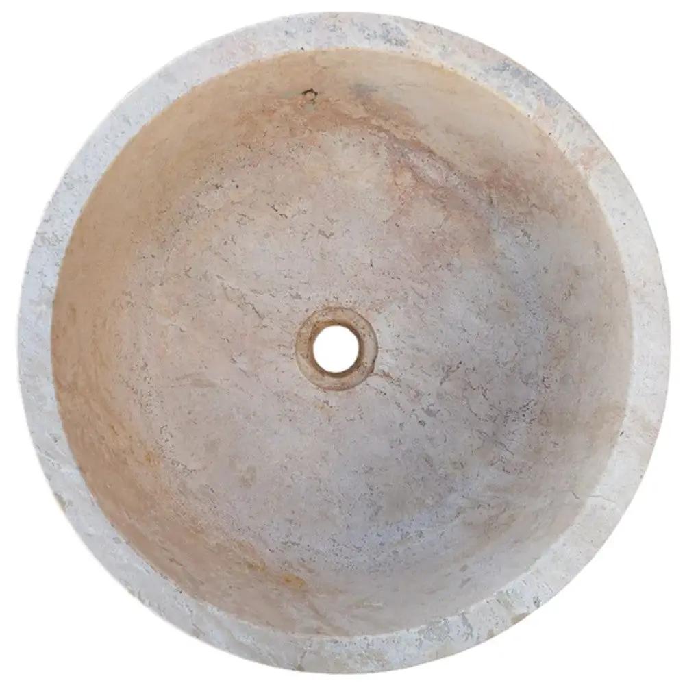 Beige Round Travertine Stone Vessel Sink Polished For Bathroom Vanity