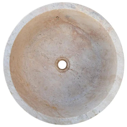 Beige Round Travertine Stone Vessel Sink Polished For Bathroom Vanity