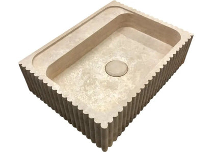 Beige Hand Carved Travertine Stone Vanity Wall Mounted Bathroom Sink